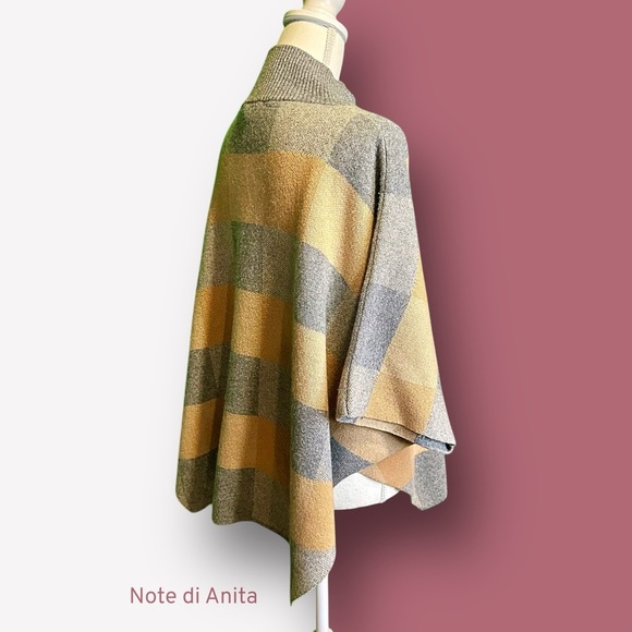 NWT Note di Anita Women's Gray and Tan Checkered Wool Blend Sweater Cape OS - Picture 9 of 12